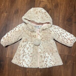 Cream and Tan Faux Fur Coat